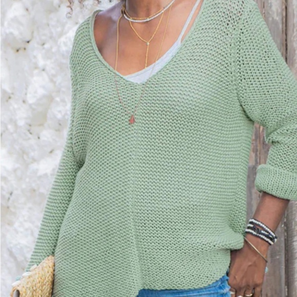 Wooden Ships Green V-Neck Sweater Relaxed Fit